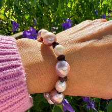 Load image into Gallery viewer, Women’s Natural Lavender and White pearls on genuine hand rolled leather bracelet
