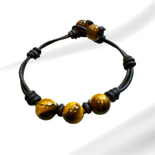 Load image into Gallery viewer, Women’s Natural Tiger’s eye on genuine hand rolled leather Mala bracelet
