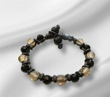 Load image into Gallery viewer, Women’s Natural Smoky Quartz and Onyx on genuine leather protection Mala bracelet
