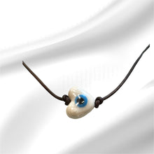 Load image into Gallery viewer, Women’s white heart Evil eye on genuine hand rolled leather adjustable necklace
