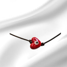 Load image into Gallery viewer, Women’s red heart Evil eye on hand rolled leather adjustable necklace
