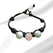 Load image into Gallery viewer, Women’s Natural Moonstone and Rose Quartz on genuine hand rolled leather Fertility Mala Bracelet
