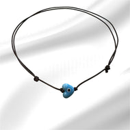 Women’s baby blue heart Evil eye on genuine hand rolled leather adjustable necklace