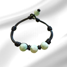Load image into Gallery viewer, Women’s Natural Green Moonstone on genuine hand rolled leather Mala Bracelet
