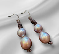 Women’s Natural Lavender Pearls on genuine leather and sterling silver earrings