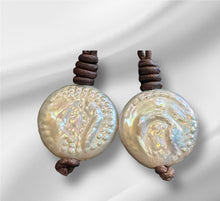 Load image into Gallery viewer, Women’s Natural Pearls on genuine leather and sterling silver earrings
