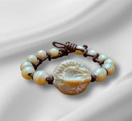 Women’s Natural Freshwater pearls on genuine hand rolled leather bracelet