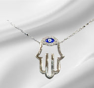 Women’s Hamsa Evil Eye adjustable sterling silver necklace