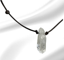 Load image into Gallery viewer, Natural Clear Quartz on genuine hand rolled leather adjustable necklace
