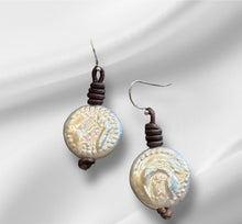 Load image into Gallery viewer, Women’s Natural Pearls on genuine leather and sterling silver earrings
