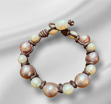 Load image into Gallery viewer, Women’s Natural Lavender and White pearls on genuine hand rolled leather bracelet
