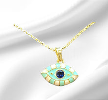 Load image into Gallery viewer, Women’s Evil Eye 14 K Gold plated over Sterling Silver adjustable necklace
