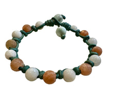 Load image into Gallery viewer, Women’s Natural Sunstone and Moonstone on genuine leather Mala bracelet
