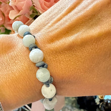 Load image into Gallery viewer, Women’s Natural Aquamarine and Moonstone on genuine leather Mala bracelet
