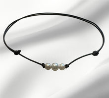 Load image into Gallery viewer, Women&#39;s natural freshwater white pearl adjustable necklace on genuine hand rolled leather
