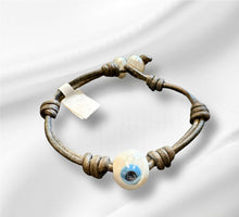 Load image into Gallery viewer, Women’s Evil Eye on genuine hand rolled leather bracelet
