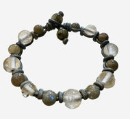 Women’s Natural Labradorite and Clear Quartz on genuine leather “Recovery” Mala Bracelet