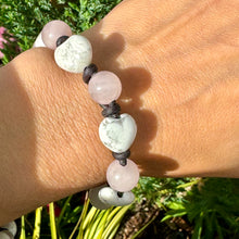 Load image into Gallery viewer, Women’s Natural Rose Quartz and Howlite on genuine hand rolled leather bracelet
