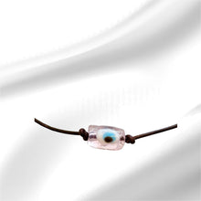 Load image into Gallery viewer, Women’s pink Evil eye on genuine hand rolled leather adjustable necklace
