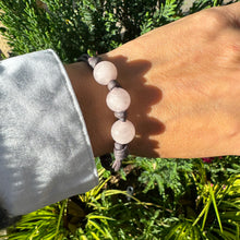 Load image into Gallery viewer, Women’s Natural Rose Quartz on genuine hand rolled leather Mala Bracelet
