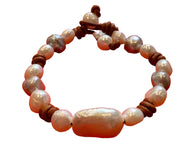 Women’s Natural Fresh water pearls on genuine hand rolled leather bracelet