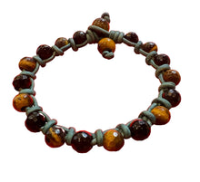 Load image into Gallery viewer, Women’s Natural Tigers eye and Onyx on genuine leather Mala bracelet
