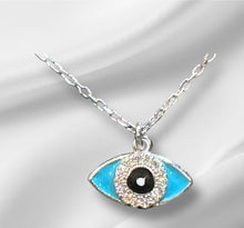 Load image into Gallery viewer, Women’s Evil eye adjustable sterling silver necklace
