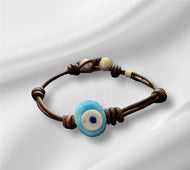 Women’s Evil eye on genuine hand rolled leather adjustable bracelet