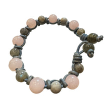 Load image into Gallery viewer, Women’s Natural Labradorite and Rose Quartz on genuine leather Mala Bracelet
