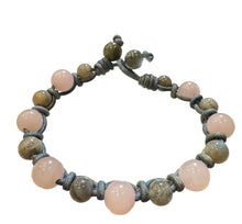 Load image into Gallery viewer, Women’s Natural Labradorite and Rose Quartz on genuine leather Mala Bracelet
