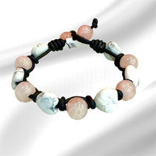 Load image into Gallery viewer, Women’s Natural Rose Quartz and Howlite on genuine hand rolled leather bracelet
