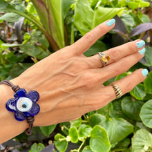 Load image into Gallery viewer, Women’s Flower Evil eye 🧿 on genuine hand rolled leather bracelet
