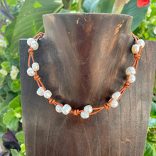 Load image into Gallery viewer, Women’s Natural Fresh water pearls on genuine leather necklace
