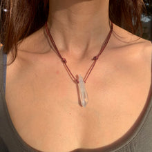 Load image into Gallery viewer, Natural Clear Quartz on genuine hand rolled leather adjustable necklace
