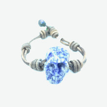 Load image into Gallery viewer, Men&#39;s Blue Sodalite with brown leather skull bracelet
