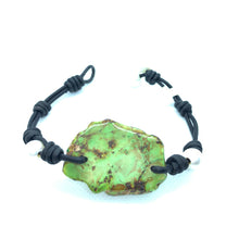 Load image into Gallery viewer, Men&#39;s green jasper, white pearls and black leather bracelet

