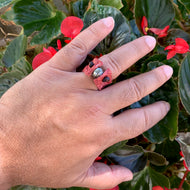 Men's black pearl on red crocodile leather ring
