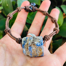 Load image into Gallery viewer, Men&#39;s Lapis Lazuli rough natural stone with brown leather bracelet
