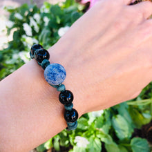 Load image into Gallery viewer, Women&#39;s Lapis Lazuli and Black Onyx on genuine turquoise leather &quot;Awakening&quot; bracelet
