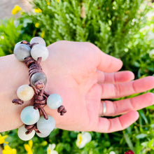Load image into Gallery viewer, Women’s Natural Amazonite on genuine brown leather bracelet
