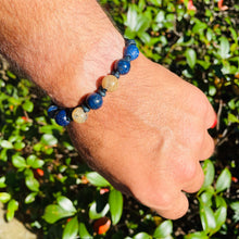 Load image into Gallery viewer, Men&#39;s natural Lapis Lazuli and Citrine on genuine leather bracelet
