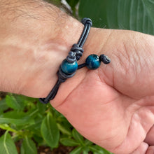 Load image into Gallery viewer, Men&#39;s natural Blue Tiger&#39;s Eye and Black Onyx on genuine leather Mala style bracelet
