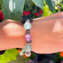 Load image into Gallery viewer, Women’s Natural Fluorite and Black Tourmaline on genuine leather Mala style bracelet
