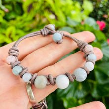 Load image into Gallery viewer, Women’s Natural Morganite on genuine leather Mala style bracelet
