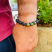 Load image into Gallery viewer, Men&#39;s bracelet with Lava and Jade. Spiritual Protection and Serenity
