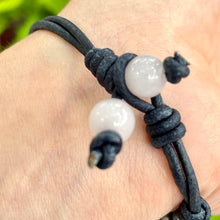 Load image into Gallery viewer, Women’s Natural Rose Quartz and genuine leather Mala style bracelet
