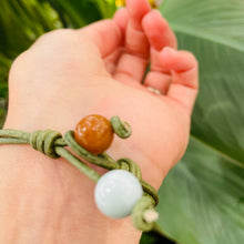 Load image into Gallery viewer, Women’s Natural Moonstone and Sunstone on genuine leather Mala style bracelet
