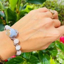 Load image into Gallery viewer, Women’s Natural Blue Lace Agate, Moonstone and Rose Quartz on genuine leather Mala style bracelet

