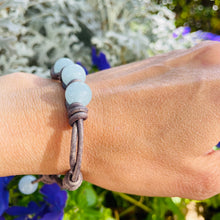Load image into Gallery viewer, Women’s Natural Aquamarine on genuine leather bracelet
