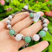 Load image into Gallery viewer, Women’s Natural Rose Quartz and Aventurine on genuine leather cord Mala bracelet
